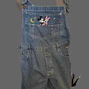Disney Blue Denim Overalls with Mickey and Minnie Embroidery
